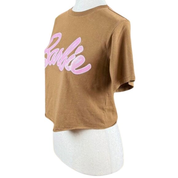 BARBIE BROWN CROPPED GRAPHIC TEE, SIZE XS - Picture 2 of 5